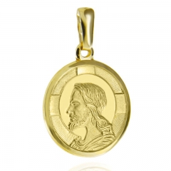 Okragły złoty medalik z Jezusem próby 585